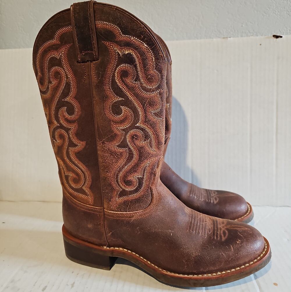 Nocona Cowboy Boots Mens 8.5 EE Brown Leather Western Round Toe Made in USA